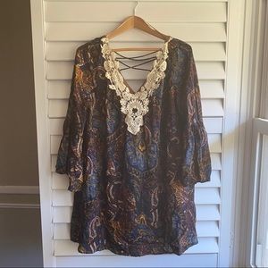 Entro Boho Paisley Shift Mini Dress/Tunic LargeNew